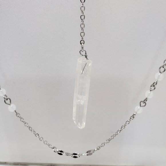 silver chain quartz crystal 3 row layered necklace - Picture 2 of 12